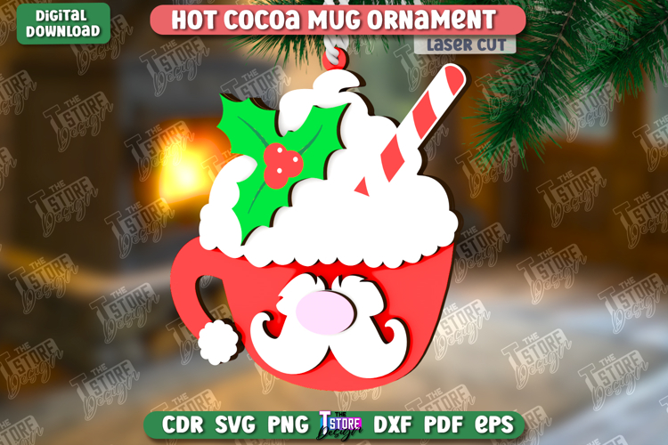 Cocoa Mug Ornament Laser Cut | Cup Pendant |Hanging Tree Toy