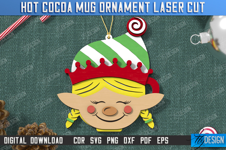 Hot Cocoa Mug Ornament Laser Cut | Cup Pendant | Christmas