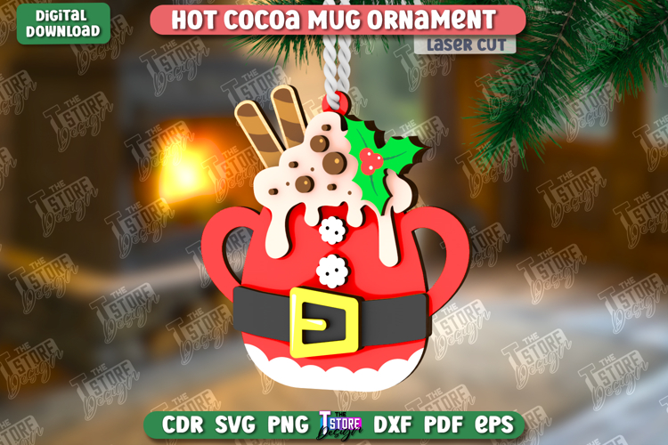 Cocoa Mug Ornament Laser Cut | Cup Pendant |Hanging Tree Toy