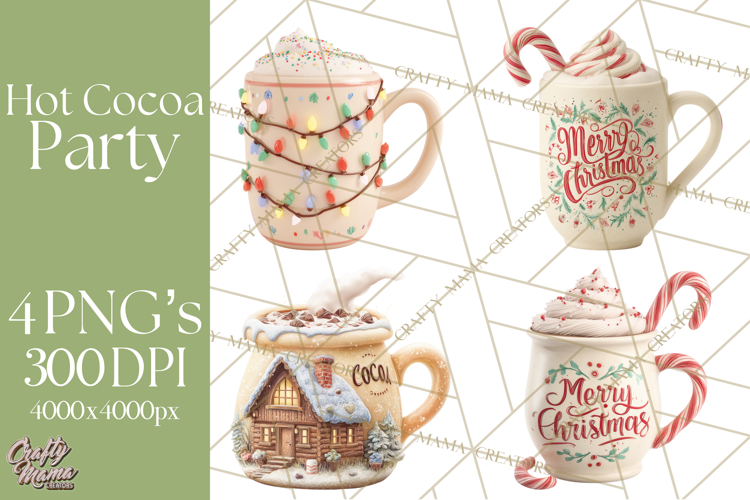 Hot Cocoa Clipart PNG, Christmas Drinks, Cozy Mugs