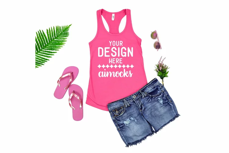 Hot Pink 1533 Next Level Racerback Tank Summer Style Mockup