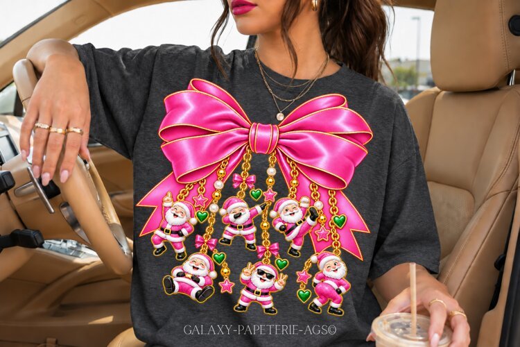 Hot Pink Santa Bow PNG with Dancing Santa Charms example image 1