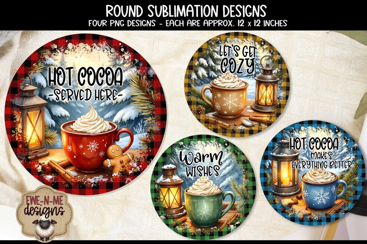 Hot Cocoa Plaid Round Sublimation Designs | Four Round PNGs