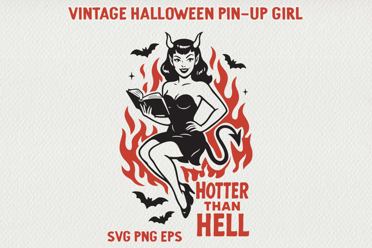Vintage Halloween Pin-Up Girl Poster | Retro PNG SVG