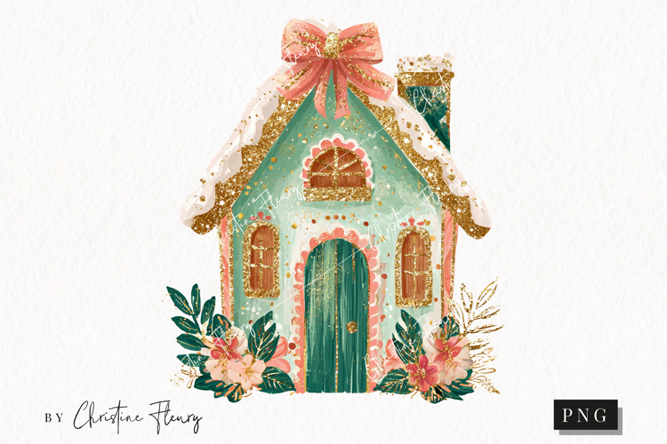 Brush Stroke Christmas House Clipart | Preppy Christmas PNG