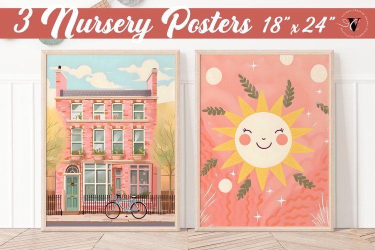 Nursery Posters | Facade of brick and Sun