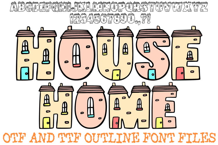 House Home Font Cartoon Brick Building Lettering ABC OTF