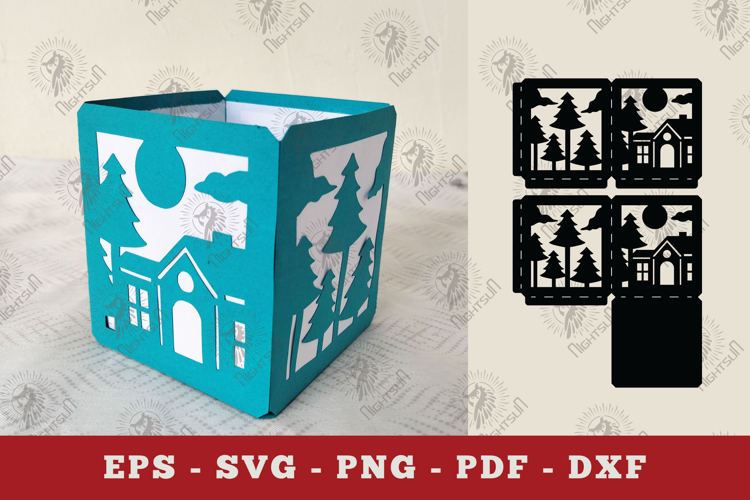 House in Forest Lantern Papercut SVG