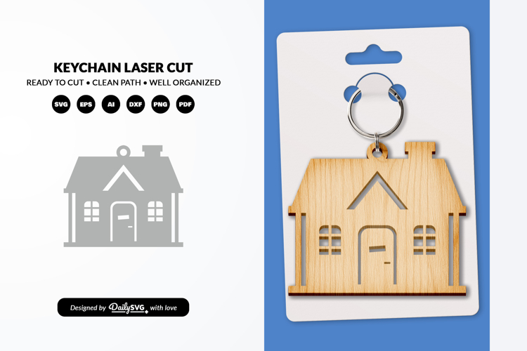House Keychain SVG - Home Key Laser Cut File