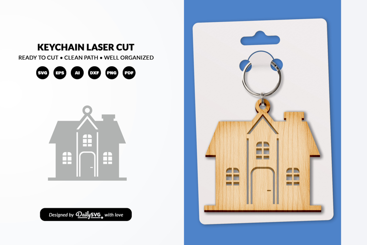 House Keychain SVG - Home Key Laser Cut File