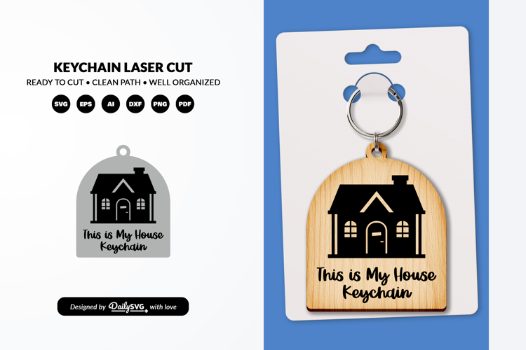 House Keychain SVG - Home Key Laser Cut File