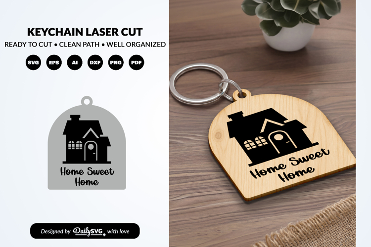 House Keychain SVG - Home Key Laser Cut File