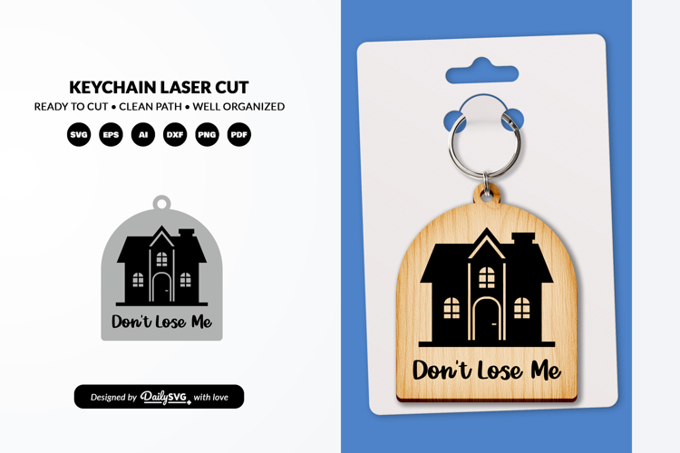 House Keychain SVG - Home Key Laser Cut File