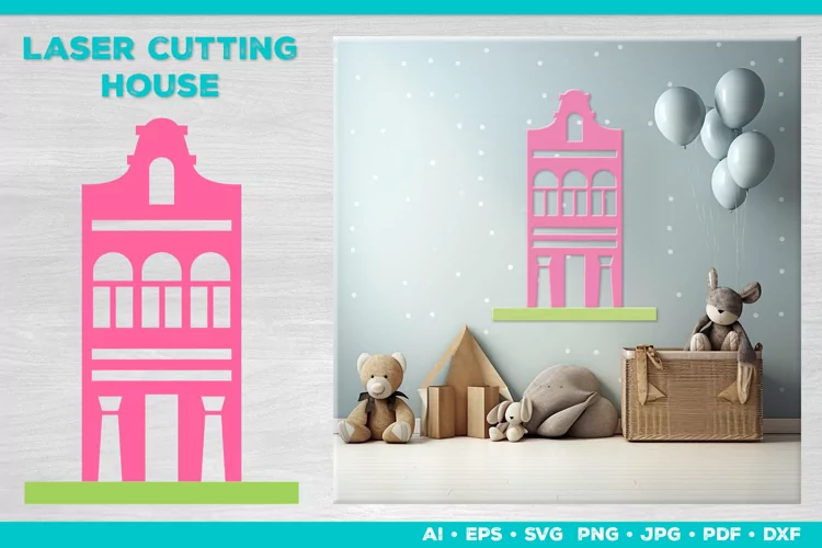 Enchanting Wooden House Laser Cut Template for Kids Room