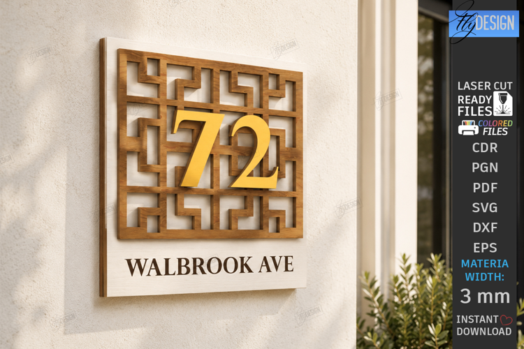 Modern House Number Sign Laser Cut | Wall Address Plaque