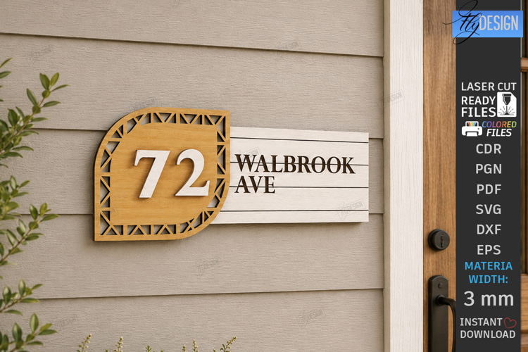 Modern House Number Sign Laser Cut | Wall Address Plaque