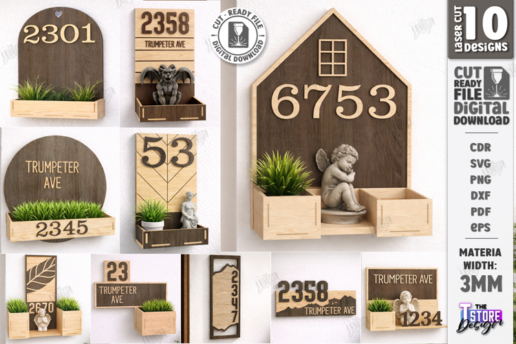 Modern House Number Signs Laser Cut Bundle | Address Plaque