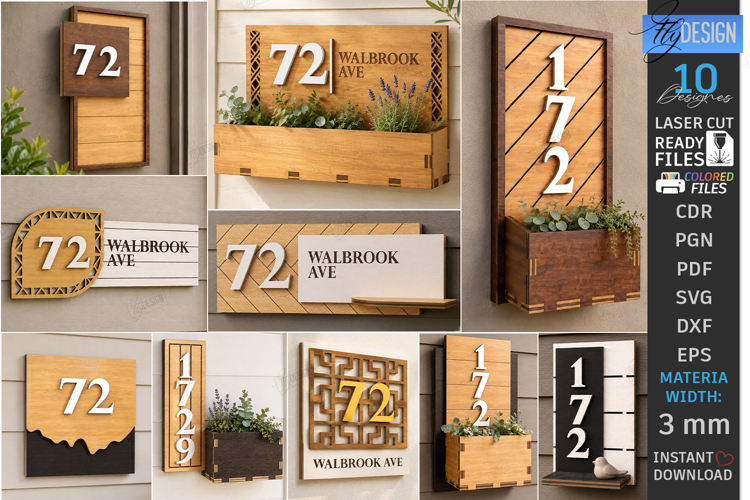 Modern House Number Signs Laser Cut Bundle | Address Plaque