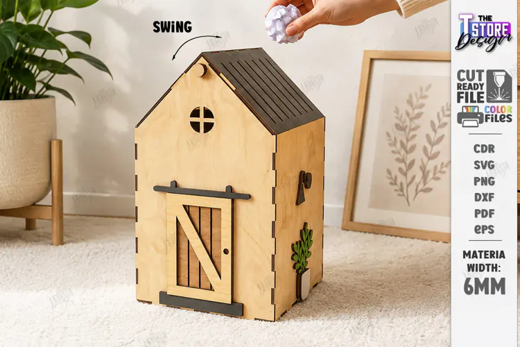 3D Mini House Paper Bin Laser Cut | Desktop Storage Box |CNC