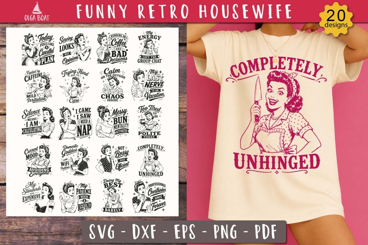 Funny Retro Housewife Bundle SVG PNG designs
