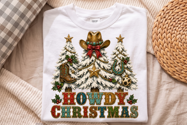 Howdy Christmas Png, Western Cowboy Holiday Tree Design