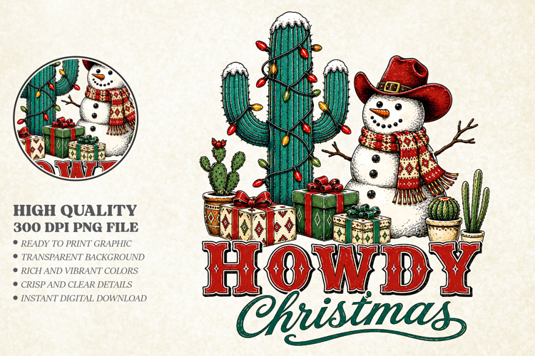 Howdy Christmas Western Snowman PNG - Cowboy Shirt