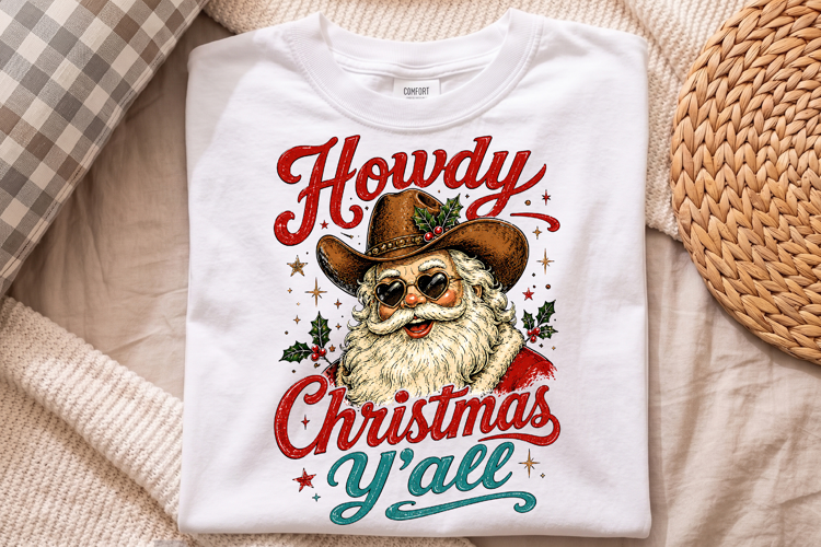 Howdy Christmas Y'all Santa PNG - Cowboy Shirt Design