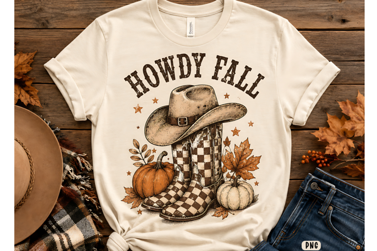 Howdy Fall Cowboy Boots PNG, Western Autumn Pumpkin T-Shirt