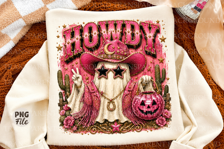 Howdy Ghost Png, Pink Cowgirl Halloween Ghost & Cowboy Hat