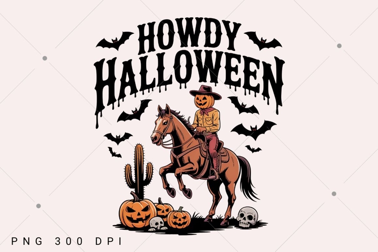 Howdy Halloween, Pumpkin Cowgirl PNG, Retro Western Fall