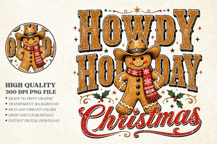 Howdy Holiday Christmas Ginger PNG - Cowboy Shirt Art example image 1