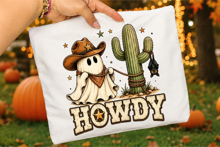 Howdy Retro Western Halloween PNG,Cowboy Ghost Sublimation