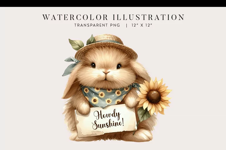 Howdy Sunshine Watercolor Bunny Clipart