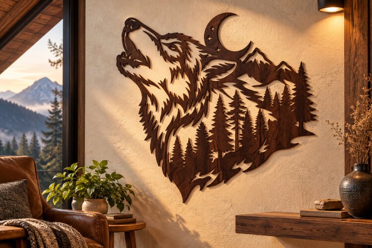 Howling Wolf Forest Laser Cut Svg example image 1