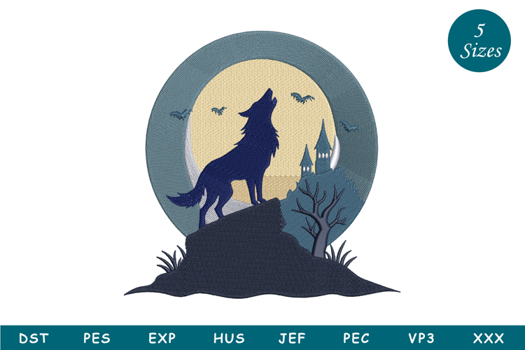 Howling Wolf Embroidery Design