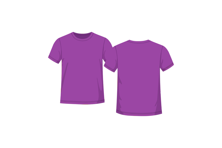 Purple T-shirt Front and Back View Clothing Apparel Vector I