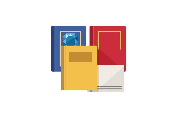 Colorful closed books stacked with blue yellow and red cover