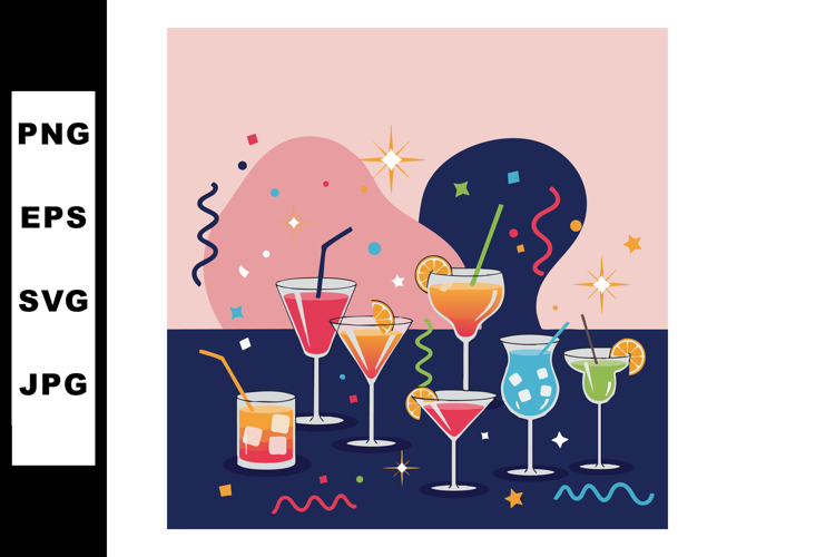 Colorful cocktail drinks with party confetti and sparkles ve