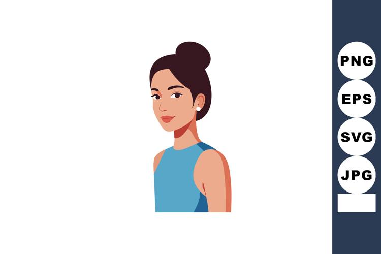 Woman with bun hairstyle wearing blue sleeveless top digital