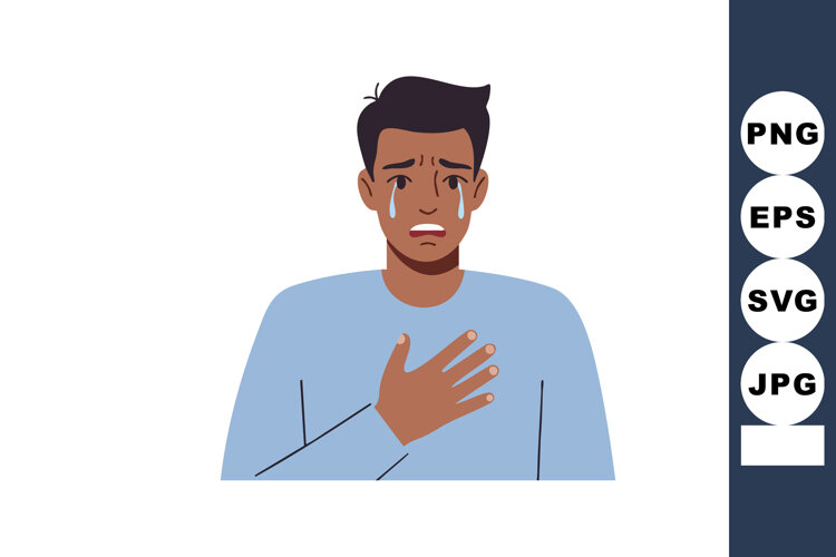 Man Showing Emotion Crying Sadness and Heartache in Blue Shi example image 1