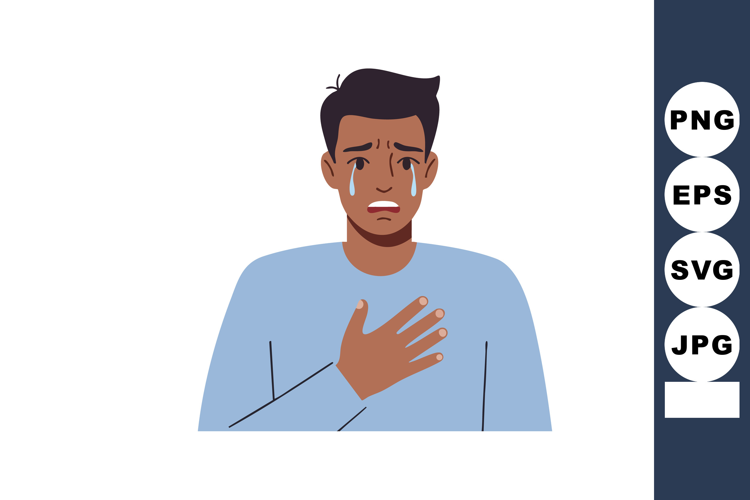 Man Showing Emotion Crying Sadness and Heartache in Blue Shi
