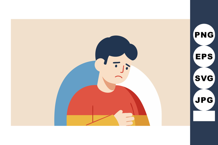 Sad man holding stomach feeling discomfort vector illustrati