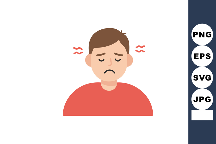 Man feeling headache with red waves indicating pain vector i