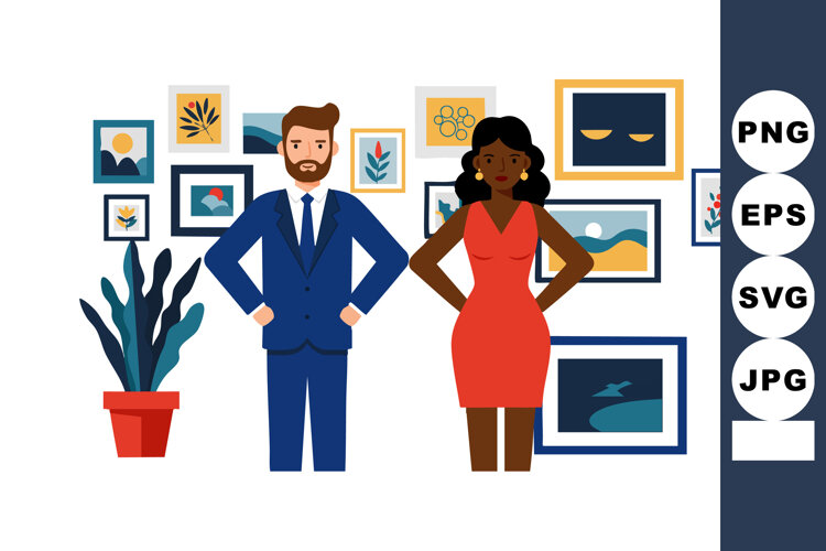 Businessman and businesswoman standing confidently in modern example image 1