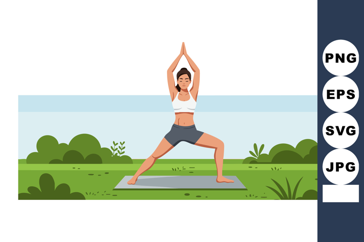 Woman Practicing Yoga Outdoors on Mat in Natural Green Lands