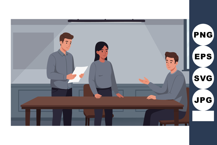 Business Meeting Discussion with Three Professionals in Mode