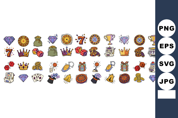 Whimsical Doodle Horizontal Casino Icon Border