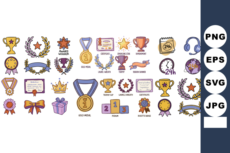 Whimsical Kids Doodle Award Icon Set