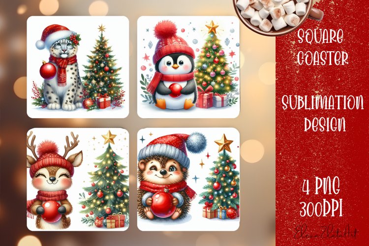 Christmas santa claus animal Sublimation Coaster Design example image 1
