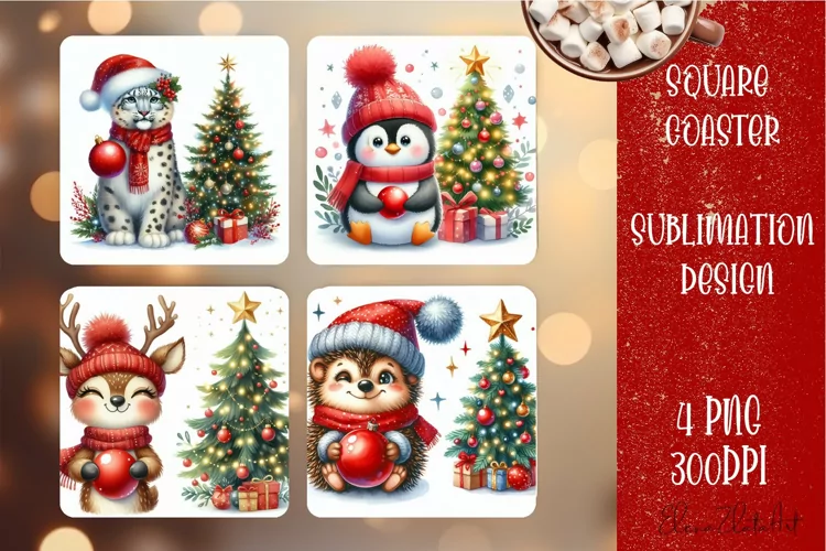 Christmas santa claus animal Sublimation Coaster Design